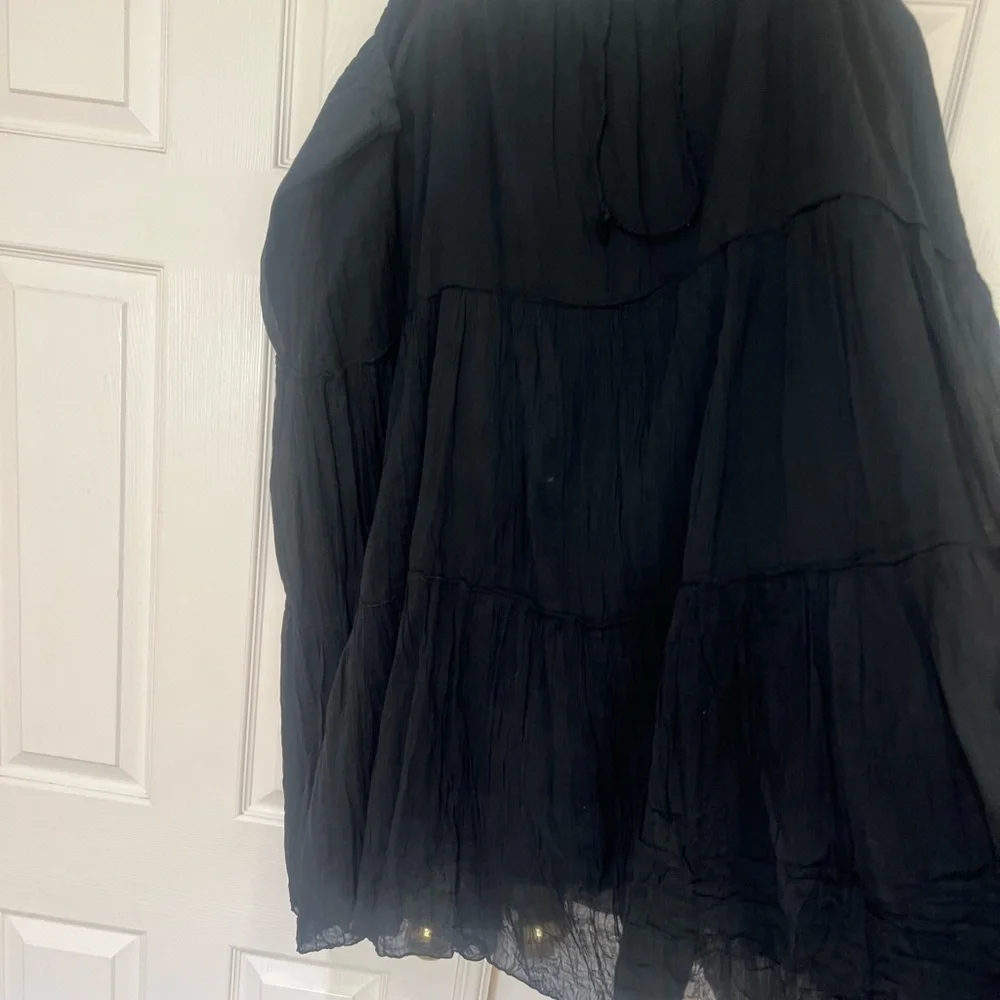 Cotton Boho Tiered Maxi Skirt black boho hippie lightweight sz 3XL summer beach
